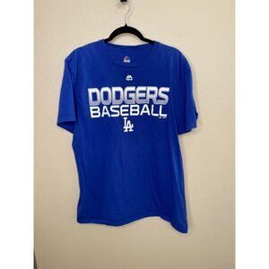 Majestic‎ Blue Mens Dodgers Baseball Shirt Cotton Triple Peak